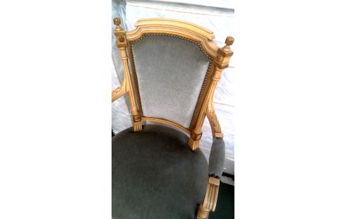 CHAISE BRANCHE STYLE LOUIS XVI BLEUE VELOURS