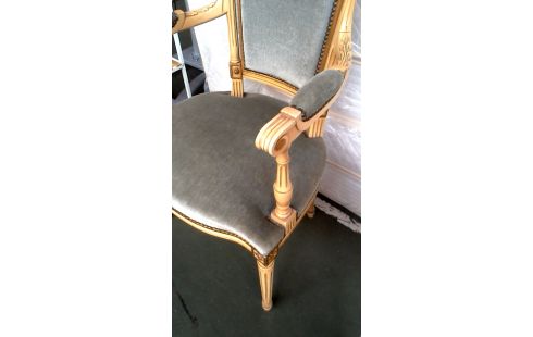 CHAISE BRANCHE STYLE LOUIS XVI BLEUE VELOURS