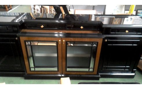 BUFFET BAS NOIR LAQUE 4 PORTES / 4 TIROIRS