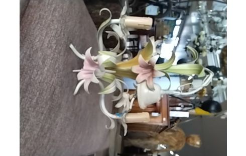 LUSTRE VERT ET ROSE PASTEL FLEURS DE LYS