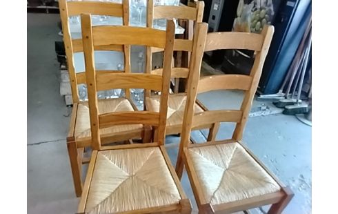 4 CHAISES CHÊNE MASSIF PAILLEES