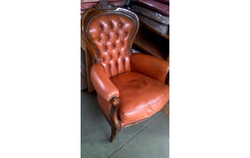 SILLÓN DE CUERO CLUB MARRÓN CUERO ESTILO LUIS XV
