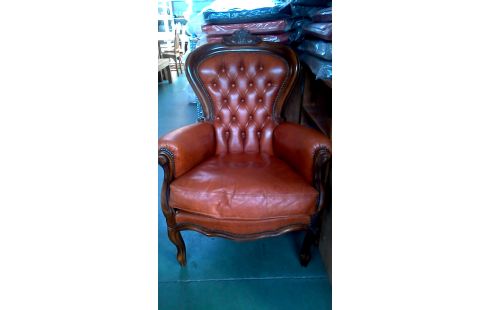 SILLÓN DE CUERO CLUB MARRÓN CUERO ESTILO LUIS XV