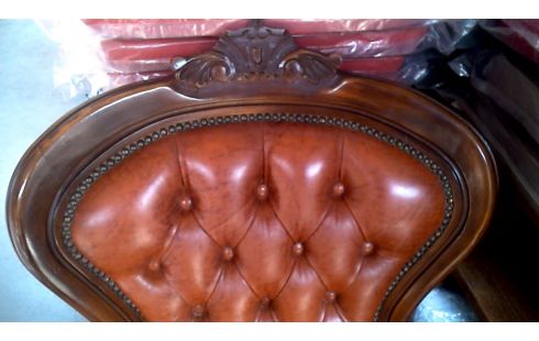 SILLÓN DE CUERO CLUB MARRÓN CUERO ESTILO LUIS XV