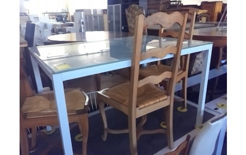 TABLE METAL PLATEAU VERRE