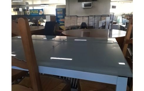 TABLE METAL PLATEAU VERRE