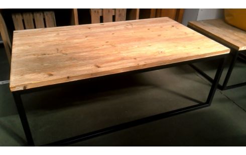 TABLE DE SALON NOIR METAL CERUSE, , BOIS