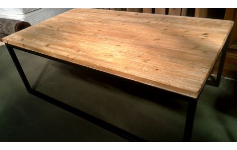 TABLE DE SALON NOIR METAL CERUSE, , BOIS