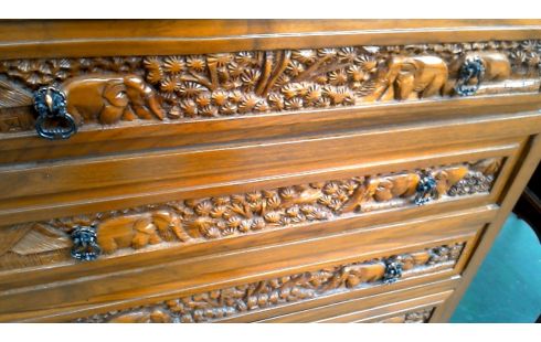 LADENKAST AZIATISCH TEAK SNIJWERK 4 LADEN