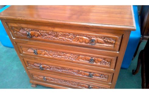 LADENKAST AZIATISCH TEAK SNIJWERK 4 LADEN