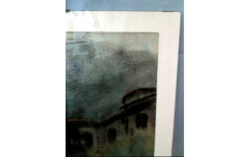 AQUARELL PASSEPARTOUT <ALTE HÄUSER TISSIN>
