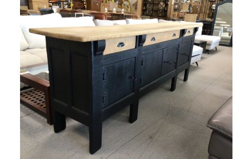 DRESSOIR CHENE STYLE BRUTALISTE 4P 3T PATINE NOIR