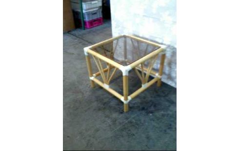 BEISTELLTISCH GLASPL. BAMBUS RATTAN HELL