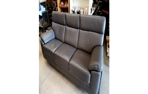CANAPE CUIR GRIS 3 PLACES