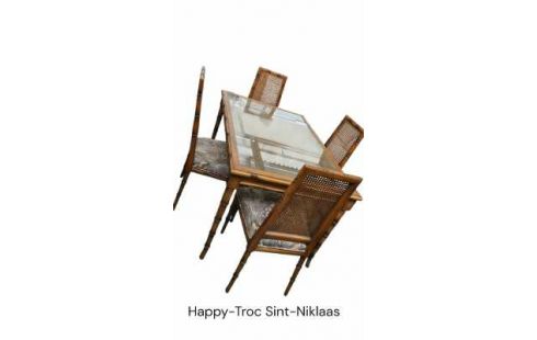 TABLE DE SALLE A MANGER MET, , 4 CHAISES BAMBOU LOOK GLACE