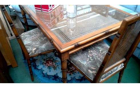 TABLE DE SALLE A MANGER MET, , 4 CHAISES BAMBOU LOOK GLACE