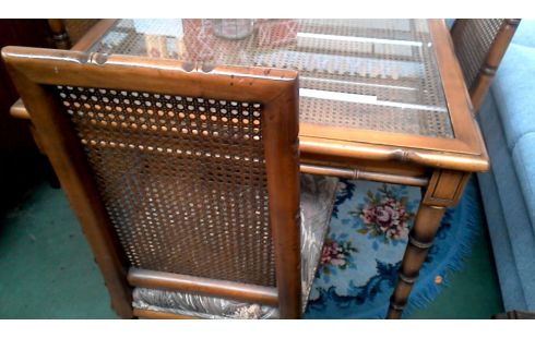 TABLE DE SALLE A MANGER MET, , 4 CHAISES BAMBOU LOOK GLACE