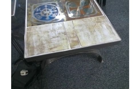 TABLE BASSE CARRELEE PLATEAU VERRE (FISSURE)