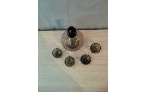 KARAFFE+4SCHNAPSGLÄSER MID-CENTURY GRAU GLAS