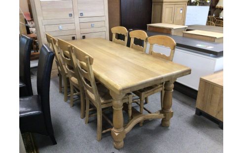 TABLE CHENE CLAIR + 6 CHAISES