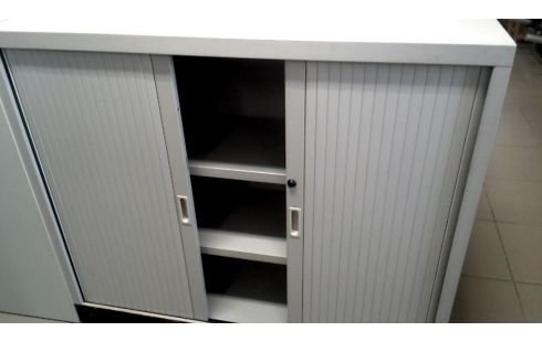 ARMOIRE DE BUREAU GRIS METAL, , VOLET ROULANT, , PORTE