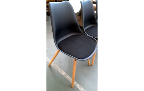 6 STOELEN HOUT ZWART PVC STOF