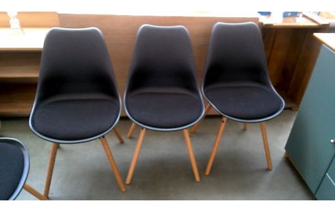 6 STOELEN HOUT ZWART PVC STOF