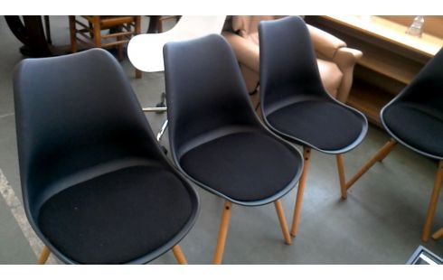 6 STOELEN HOUT ZWART PVC STOF