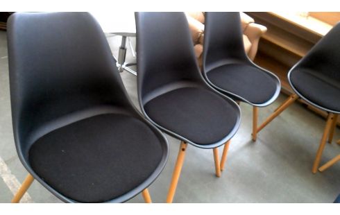 6 STOELEN HOUT ZWART PVC STOF