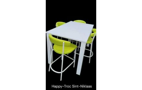 TAFEL HOOG MET 4 STOELEN WIT GROEN