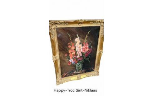 SCHILDERIJ VAAS MET BLOEMEN KADER VERGULD