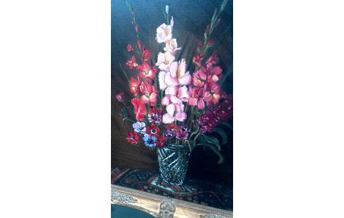 SCHILDERIJ VAAS MET BLOEMEN KADER VERGULD