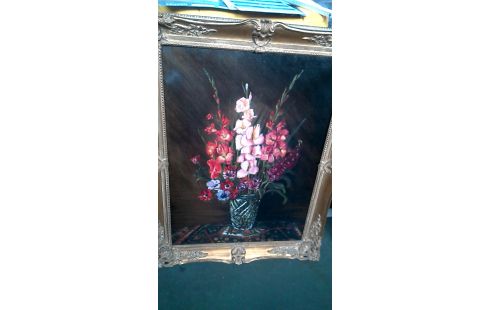 SCHILDERIJ VAAS MET BLOEMEN KADER VERGULD